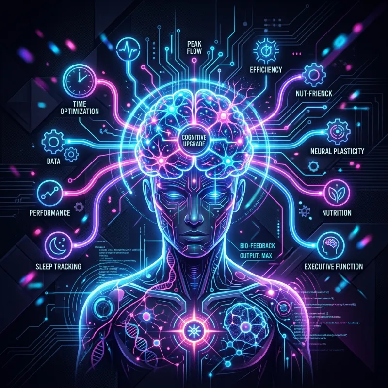 A visual representation of various biohacking tools and techniques that contribute to enhanced focus and productivity