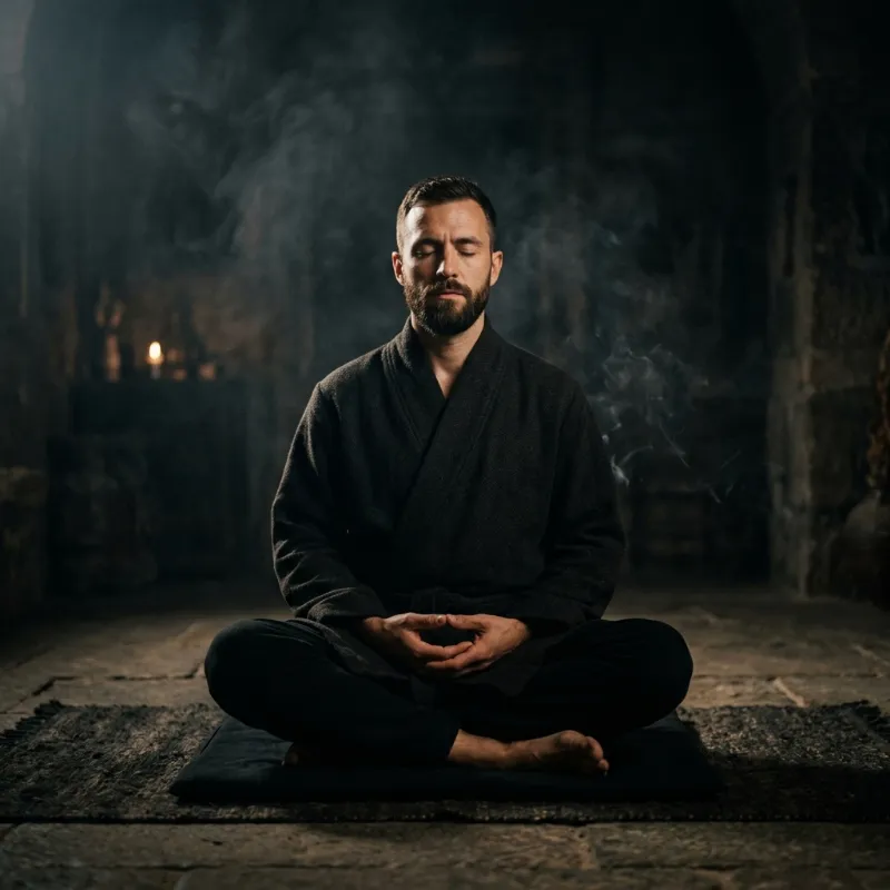 Image of a person practicing controlled breathing, focusing on maintaining composure and focus