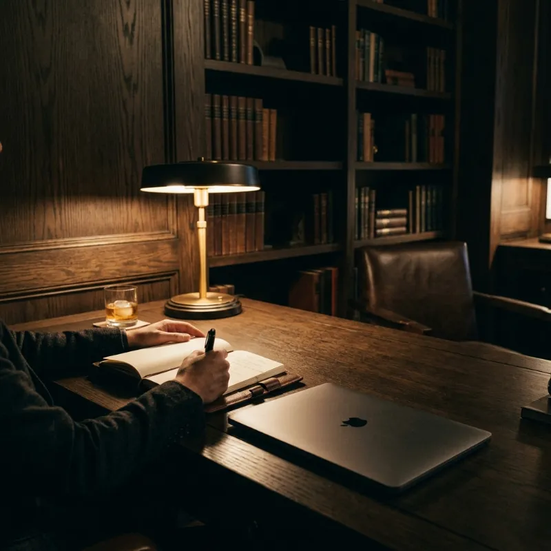 A focused man working in a minimalist environment, embodying discipline and deep work principles