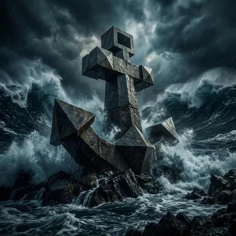 A family standing together on a rocky shore weathering a storm, representing unity, masculine duty, and crisis management