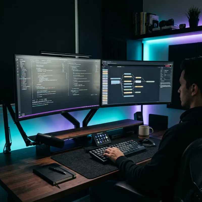 A focused team discussing AI automation strategies in a modern office setting
